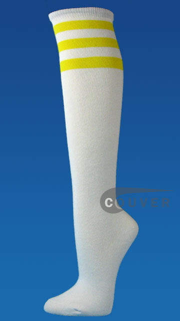 Bright Yellow Stripe on White Couver Cotton Knee Sock 6PAIRS