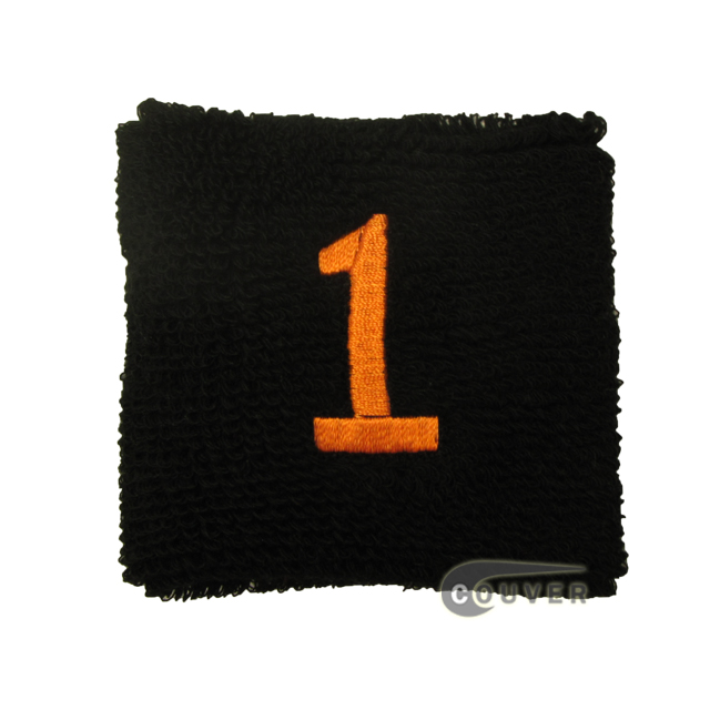 Embroidered Black Numbered sweat wristband WB201-BLK_1_DRKORG