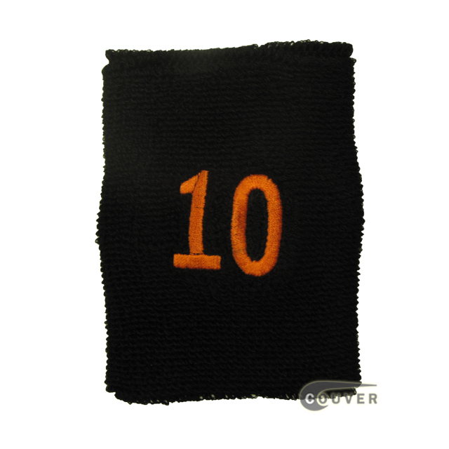 Embroidered Black Numbered sweat wristband WB104-BLK_10_DRKORG