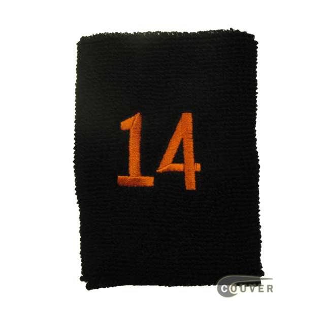 Embroidered Black Numbered sweat wristband WB104-BLK_14_DRKORG