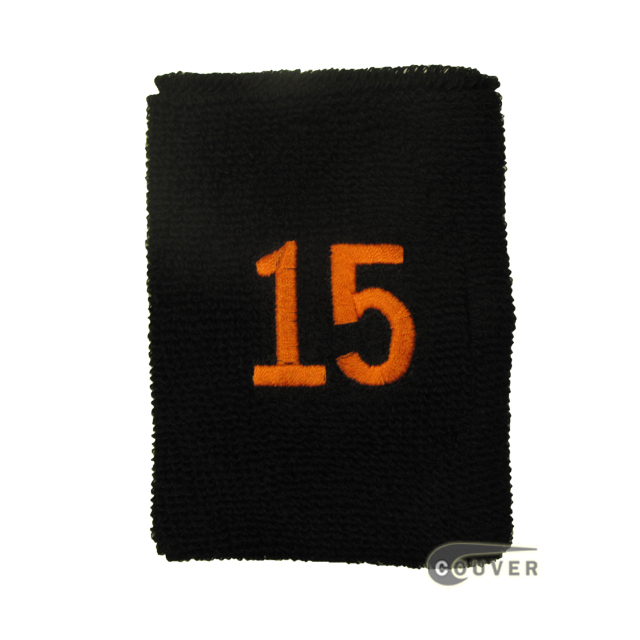 Embroidered Black Numbered sweat wristband WB104-BLK_15_DRKORG
