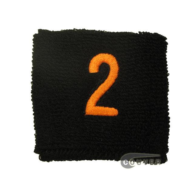 Embroidered Black Numbered sweat wristband WB201-BLK_2_DRKORG