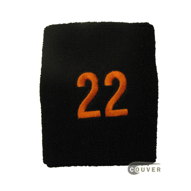 Embroidered Black Numbered sweat wristband WB104-BLK_22_DRKORG