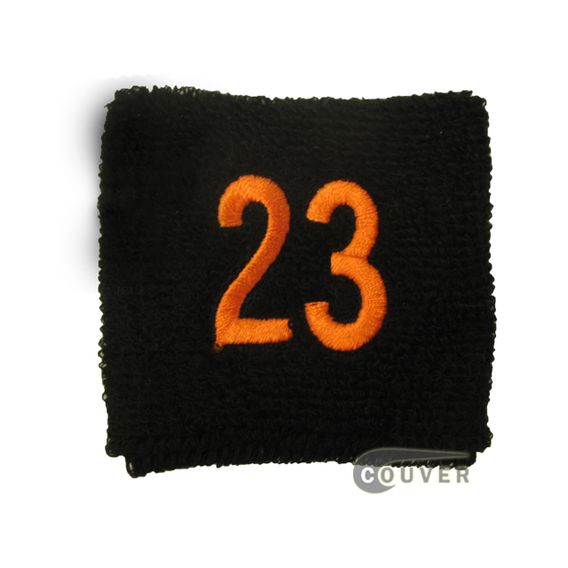 Embroidered Black Numbered sweat wristband WB201-BLK_23_DRKORG
