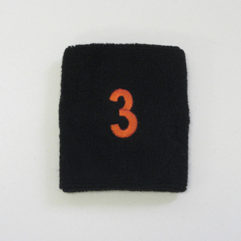 Embroidered Black Numbered sweat wristband WB104-BLK_3_DRKORG