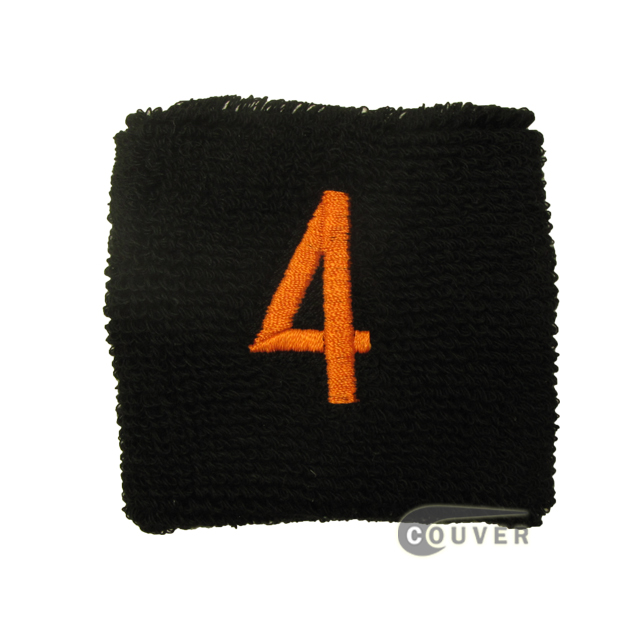 Embroidered Black Numbered sweat wristband WB201-BLK_4_DRKORG