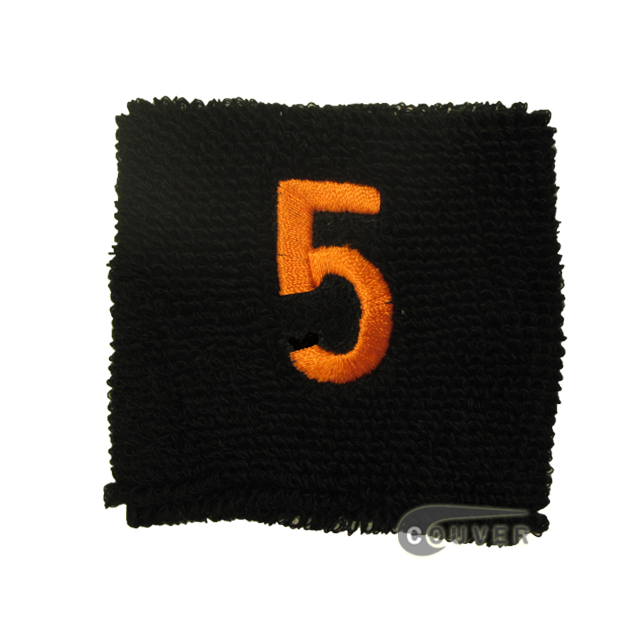 Embroidered Black Numbered sweat wristband WB201-BLK_5_DRKORG