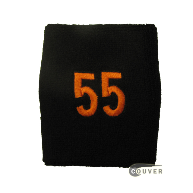 Embroidered Black Numbered sweat wristband WB104-BLK_55_DRKORG