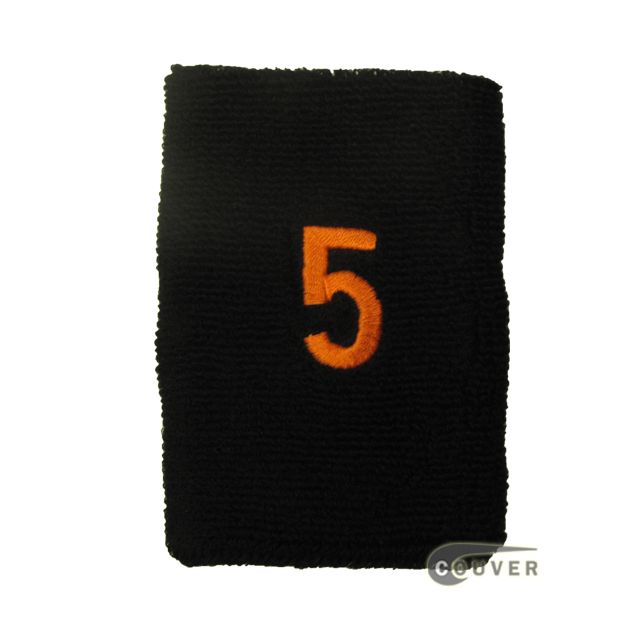 Embroidered Black Numbered sweat wristband WB104-BLK_5_DRKORG