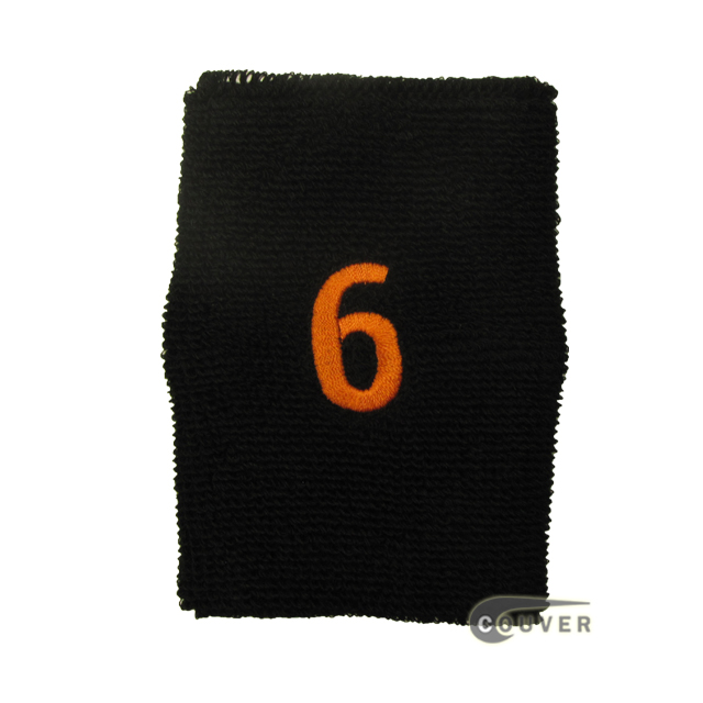 Embroidered Black Numbered sweat wristband WB104-BLK_6_DRKORG