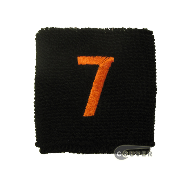 Embroidered Black Numbered sweat wristband WB201-BLK_7_DRKORG