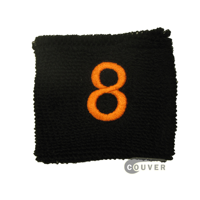 Embroidered Black Numbered sweat wristband WB201-BLK_8_DRKORG