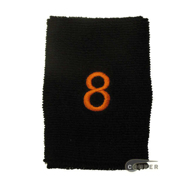 Embroidered Black Numbered sweat wristband WB104-BLK_8_DRKORG