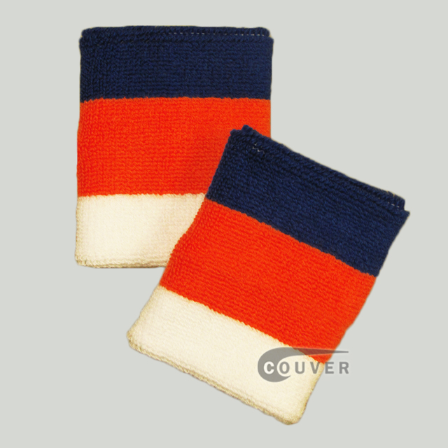 White Dark orange Blue 3color striped athletic sweat wristbands
