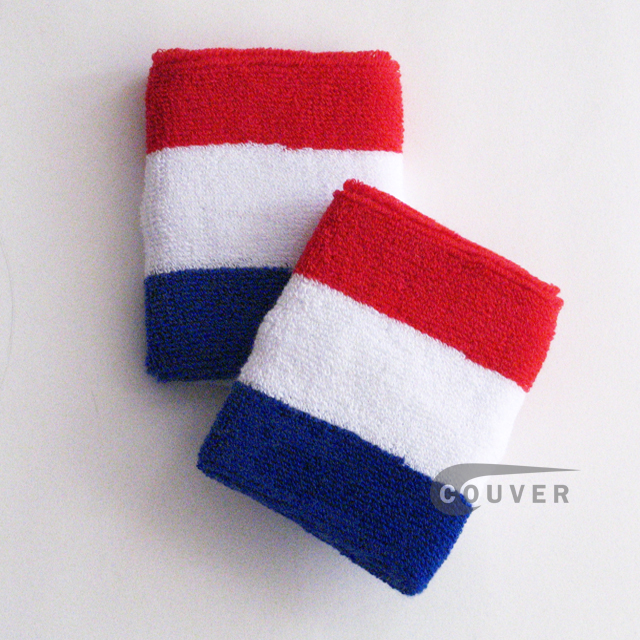 Blue White Red US Team American Flag Striped Wrist Sweatbands WB300-BLE_WHT_RED