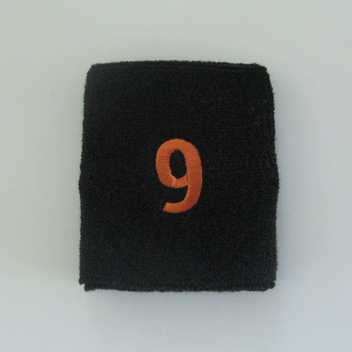 Embroidered Black Numbered sweat wristband WB104-BLK_9_DRKORG