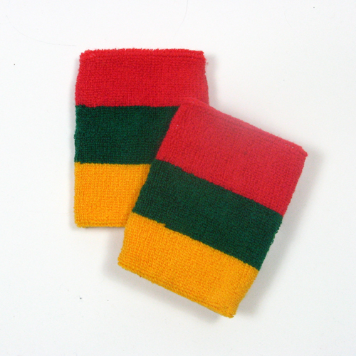 Red dark green golden yellow striped sweatbands for wrist