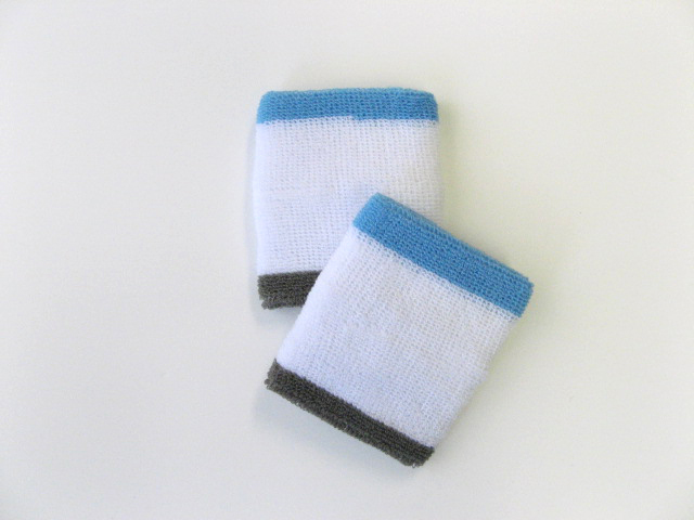 White with Columbia Blue Gray trim sweat wrist bands [6pairs]